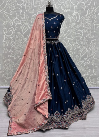 Silk Fancy Navy Blue Lehenga Choli