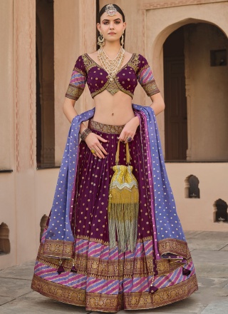 Silk Foil Print Burgundy Readymade Lehenga Choli