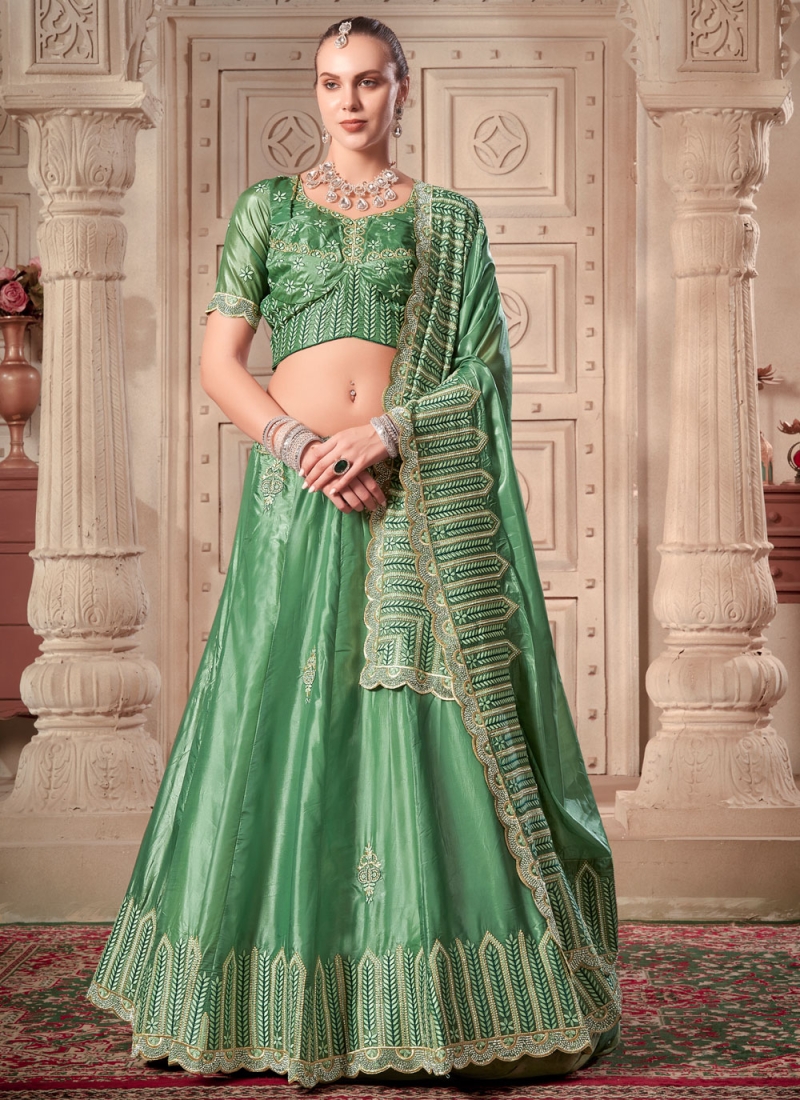 Silk Green Embroidered Readymade Lehenga Choli