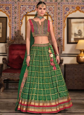 Silk Green Foil Print Readymade Lehenga Choli