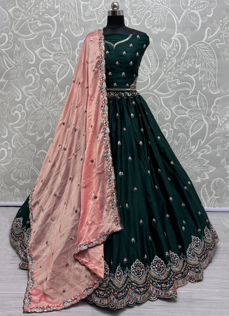 Silk Lehenga Choli in Green