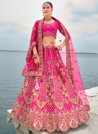 Silk Lehenga Choli in Rani