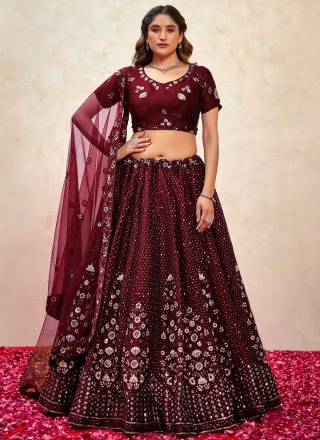 Silk Maroon Embroidered Lehenga Choli