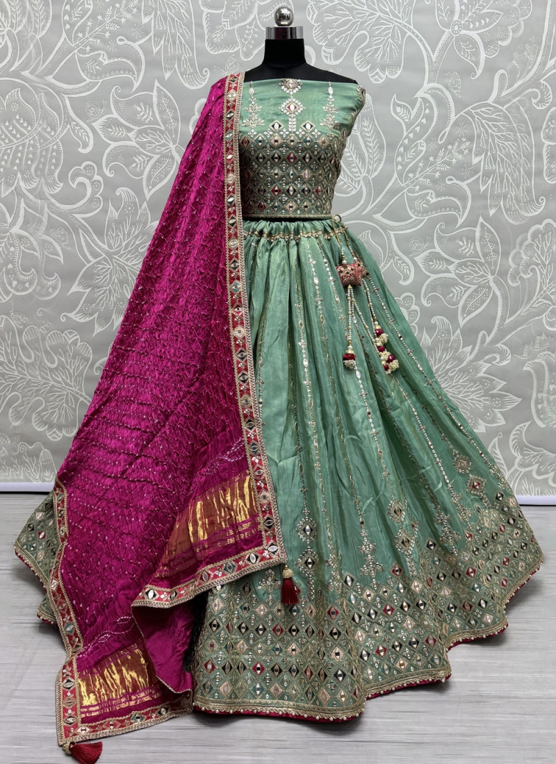 Silk Mirror Green Trendy Lehenga Choli