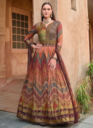 Silk Multi Colour Readymade Floor Length Gown 