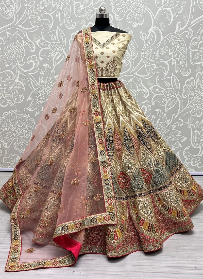 Silk Multi Colour Thread Work Designer Lehenga Choli