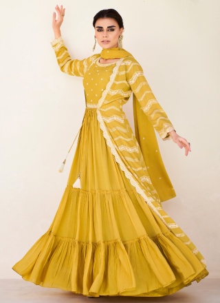 Silk Mustard Embroidered Ready