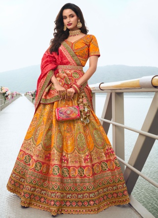 Silk Mustard Thread Lehenga Choli