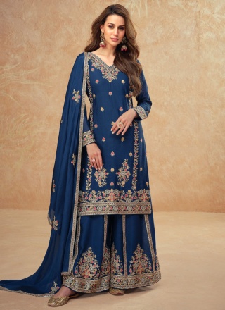 Silk Navy Blue Trendy Salwar Kameez