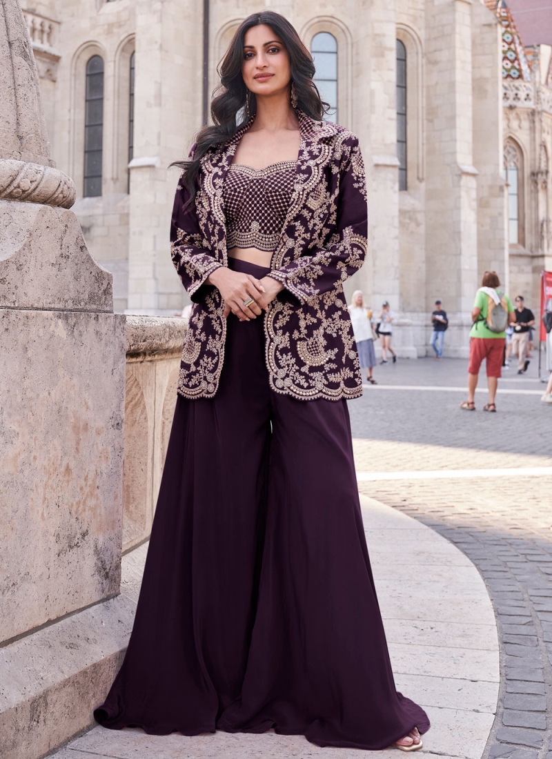 Silk Purple Palazzo Designer Suit