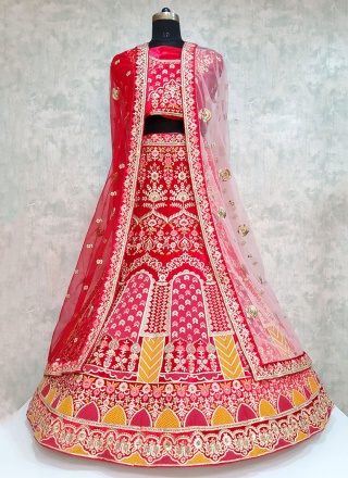 Silk Red Embroidered Designer Lehenga Choli