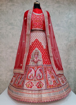 Silk Red Embroidered Trendy Lehenga Choli