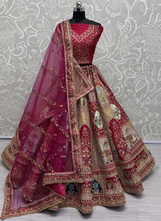 Silk Red Thread Long Choli Lehenga