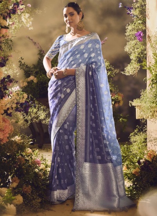 Silk Sequins Designer Saree in Blue