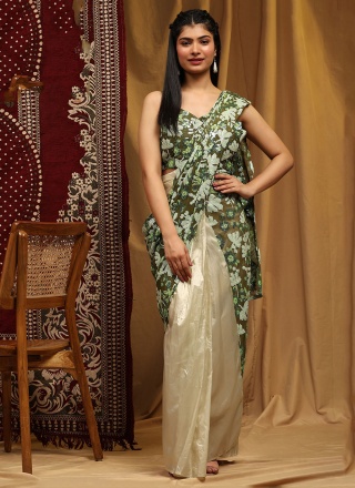 Silk Sequins Designer Saree in Green