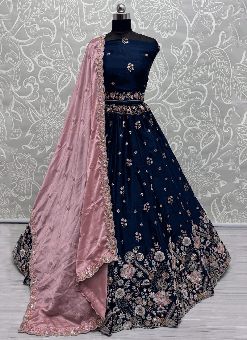 Silk Sequins Morpeach  Lehenga Choli