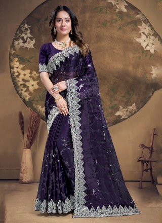 Silk Sequins Trendy Saree in Purple