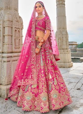 Silk Thread Designer Lehenga Choli in Rani