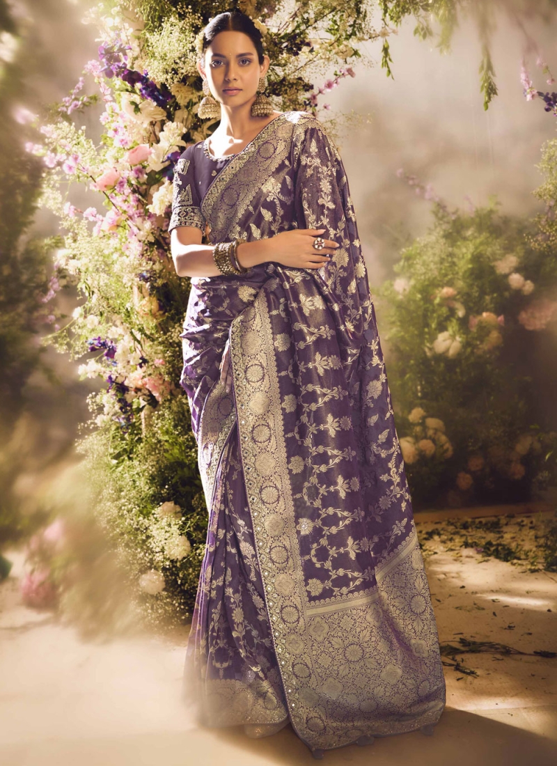 Silk Thread Purple Classic Saree