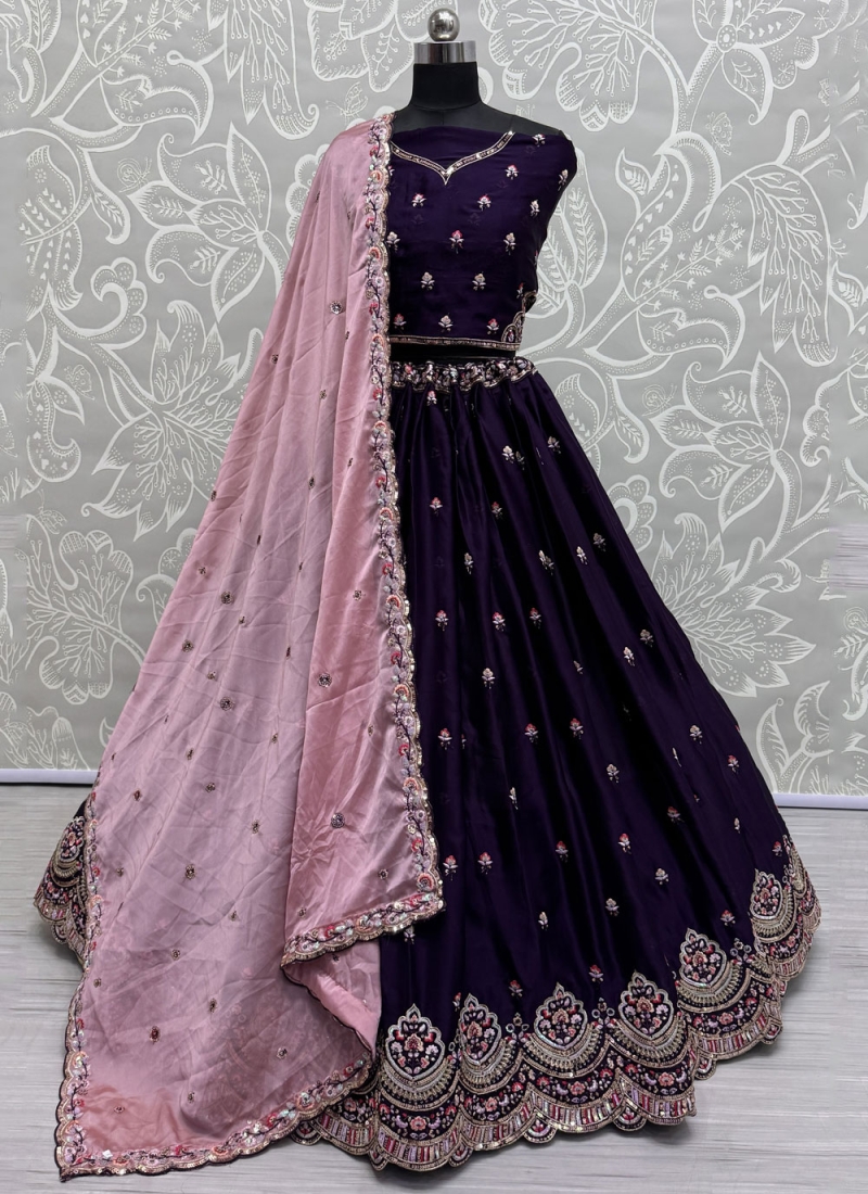 Silk Thread Purple Trendy Lehenga Choli