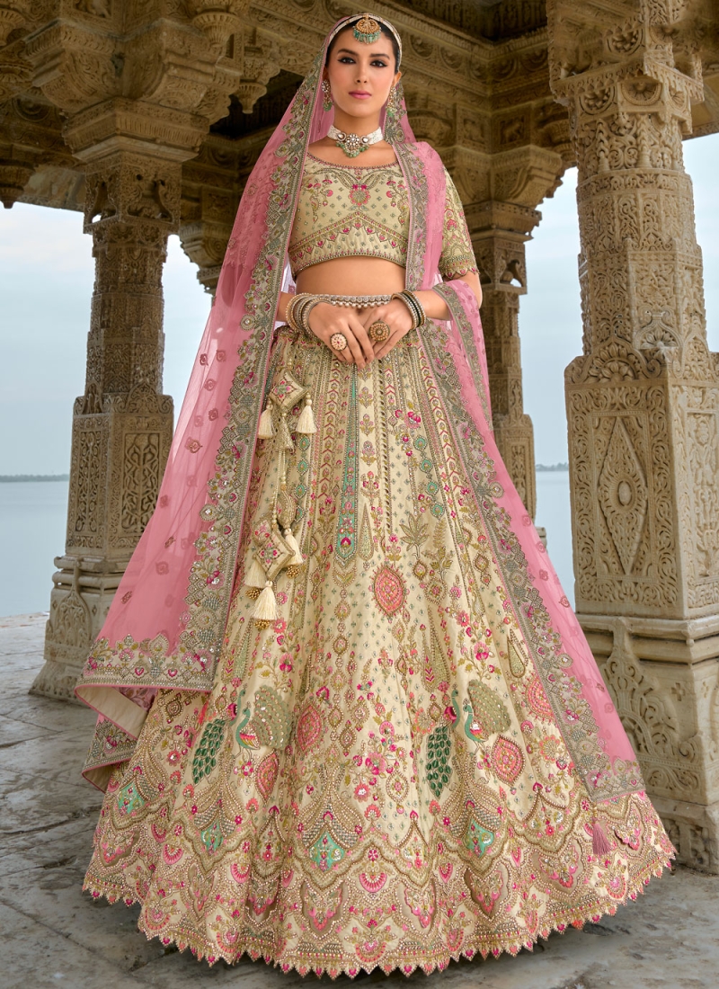 Silk Trendy Lehenga Choli in Cream