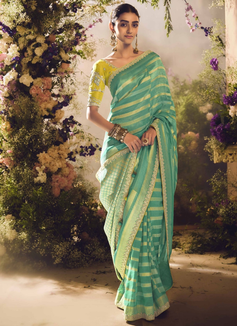 Silk Weaving Green Contemporary Saree