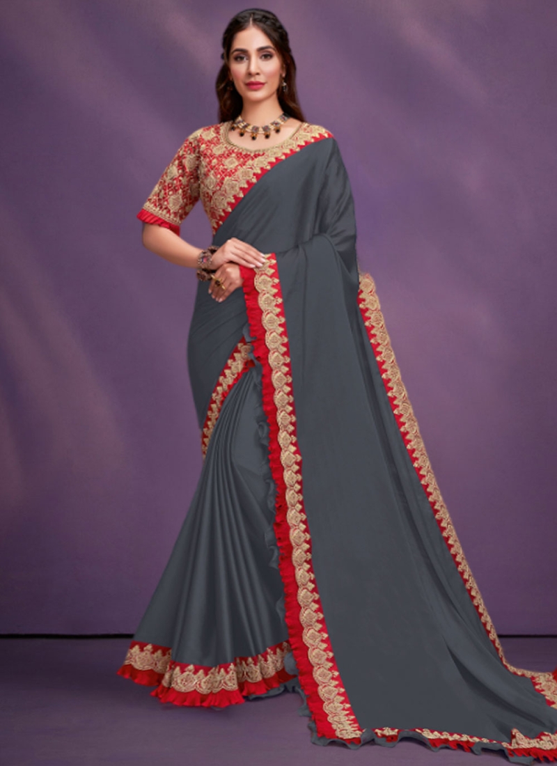 Silk Zari Grey Contemporary Saree