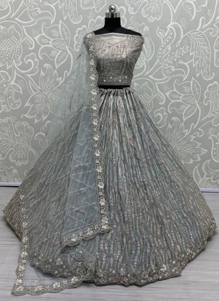 Silk Zari Grey Lehenga Choli