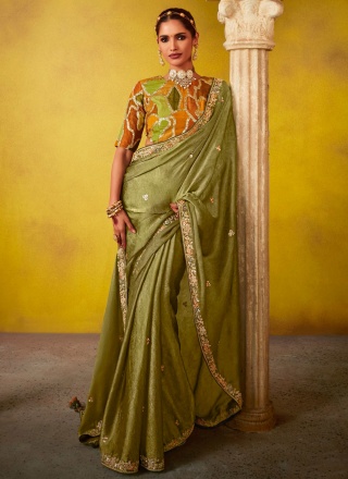 Silk Zari Trendy Saree in Green