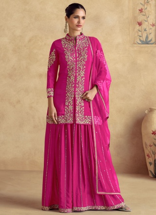 Simplistic Rose Pink Silk Readymade Designer Salwar Suit