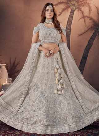 Snazzy Embroidered Georgette Off White Lehenga Cho