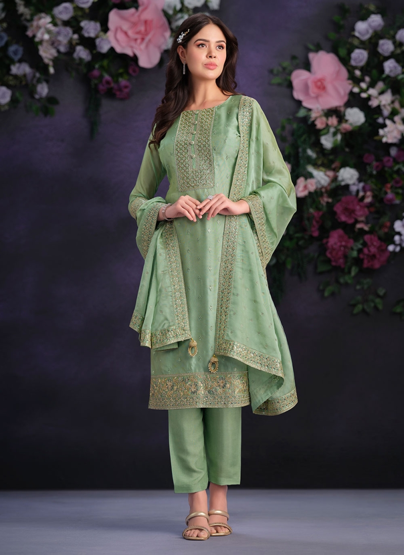 Sonorous Embroidered Green Organza Designer Salwar Suit