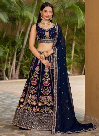 Sonorous Navy Blue Georgette Lehenga Choli