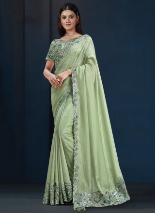 Sonorous Tussar Silk Embroidered Green Traditional Saree