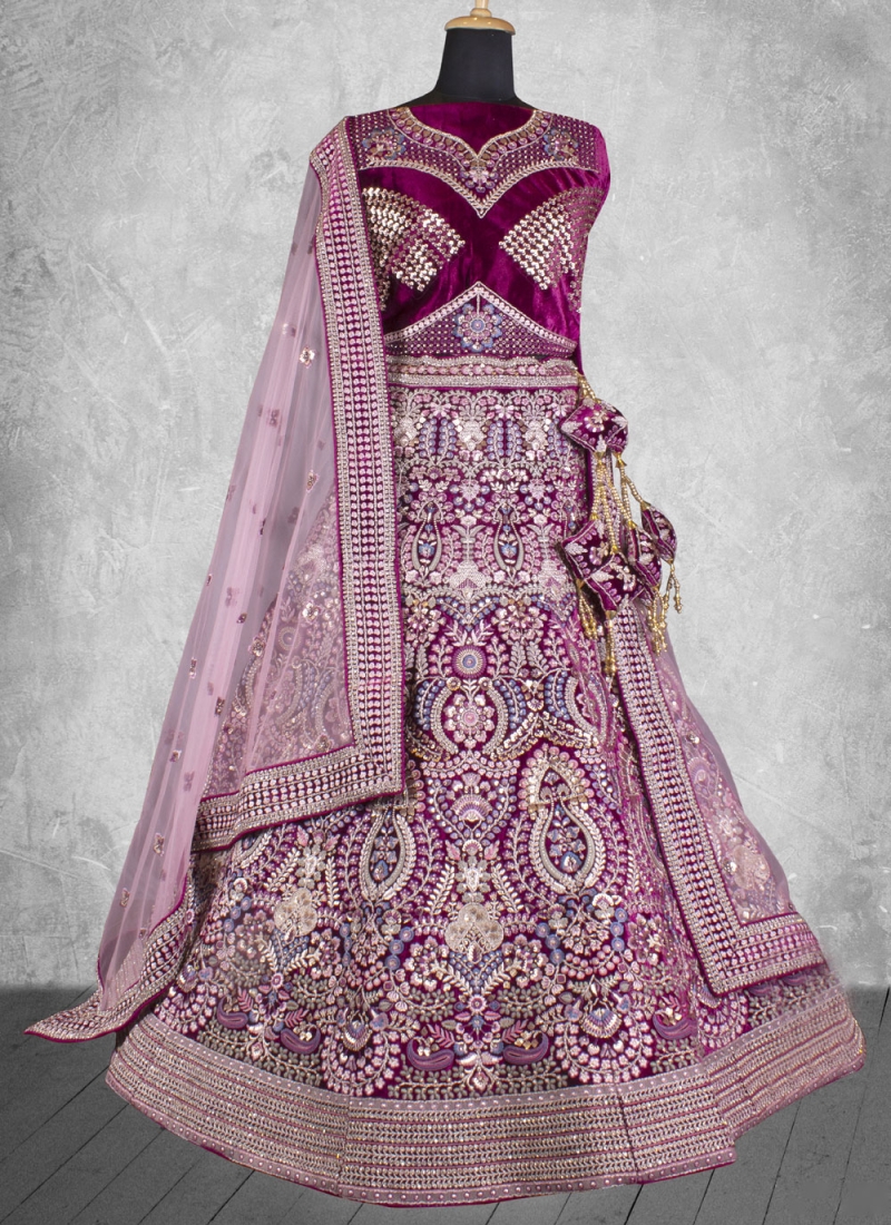 Sophisticated Velvet Sequins Lavender and Purple Trendy Lehenga Choli