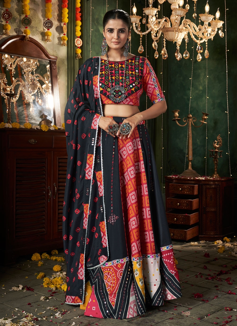 Sorcerous Maslin Cotton Black Mirror Designer Lehenga Choli