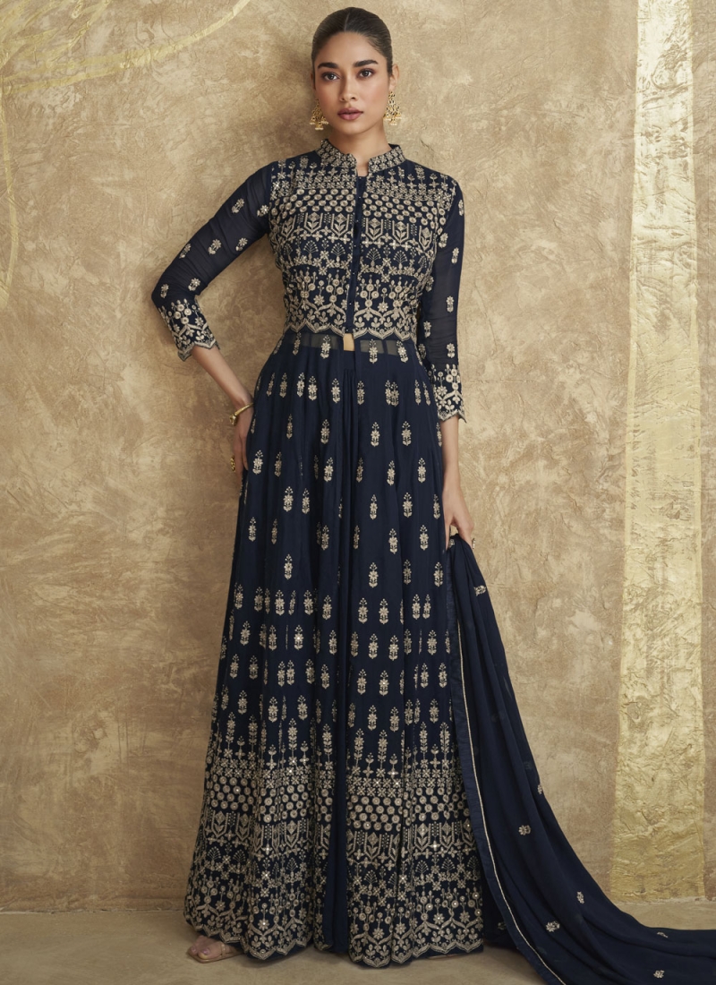 Sorcerous Navy Blue Zari Designer Salwar Kameez