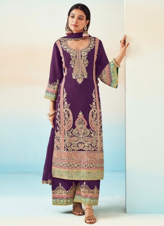 Sparkling Purple Embroidered Readymade Salwar Suit