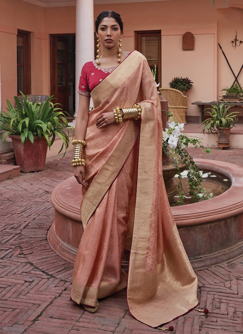 Peach Saree In Cotton Rose Gold at Rs 1499 | Handloom Cotton Silk Saree |  ID: 2850578936248