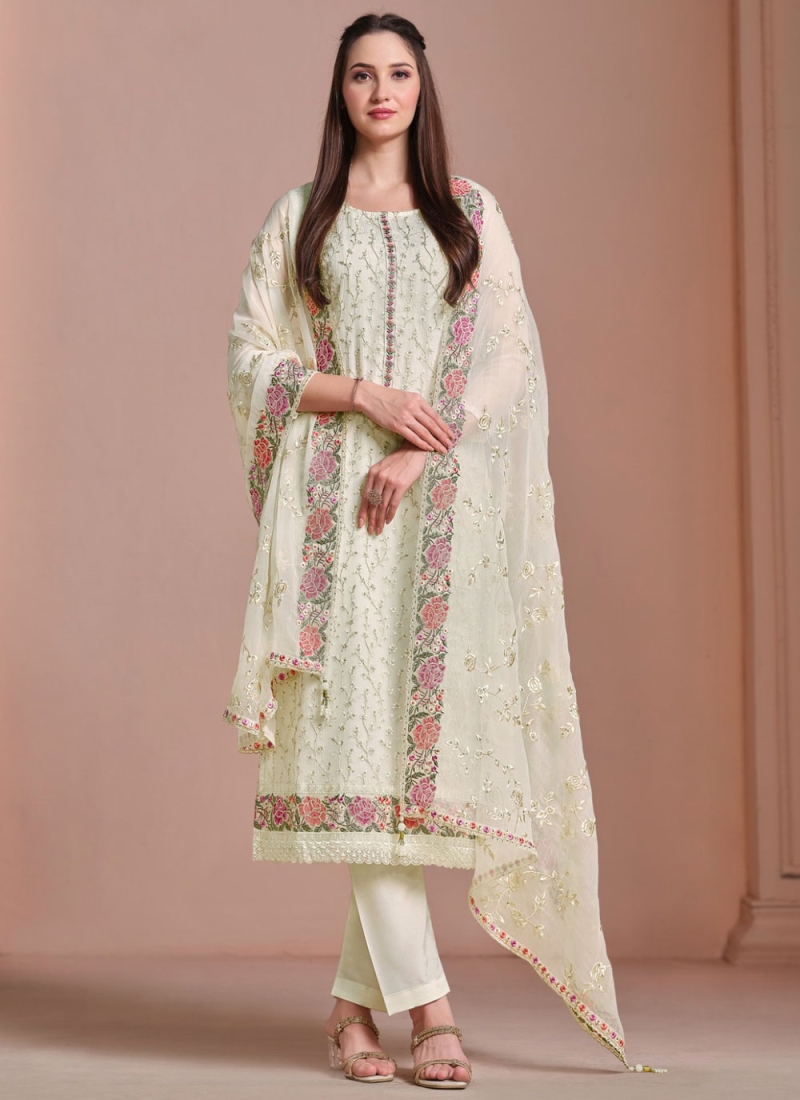 Sparkling White Embroidered Designer Salwar Kameez