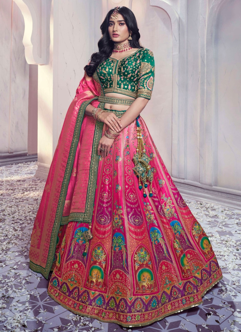 Multi Colour Engagement Banarasi Silk Lehenga Choli