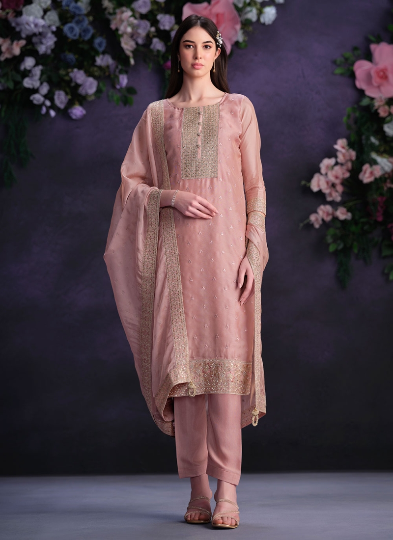 Splendid Embroidered Pink Organza Trendy Salwar Suit