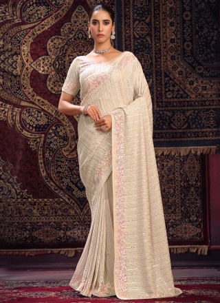 Staring Cream Party Contemporary Saree