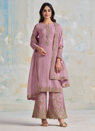 Staring Organza Lavender Embroidered Straight Salwar Kameez