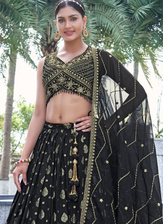 Staring Sequins pure-dola Black Readymade Lehenga Choli