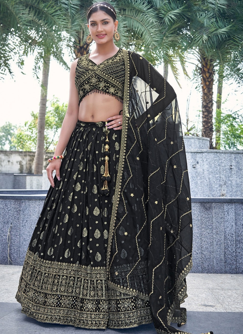 Staring Sequins pure-dola Black Readymade Lehenga Choli