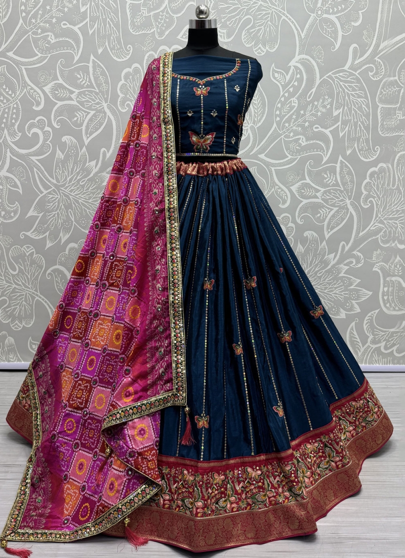 Staring Silk Navy Blue Thread Designer Lehenga Choli