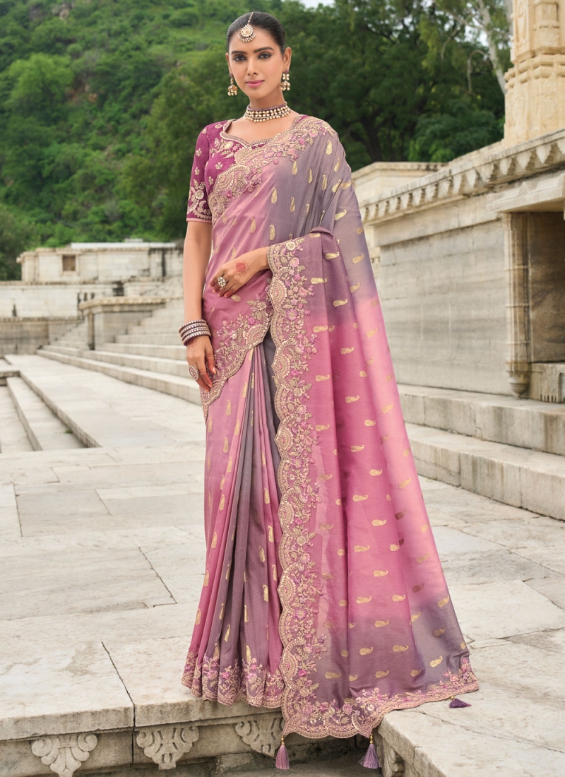 Stone Silk Designer Saree in Pink