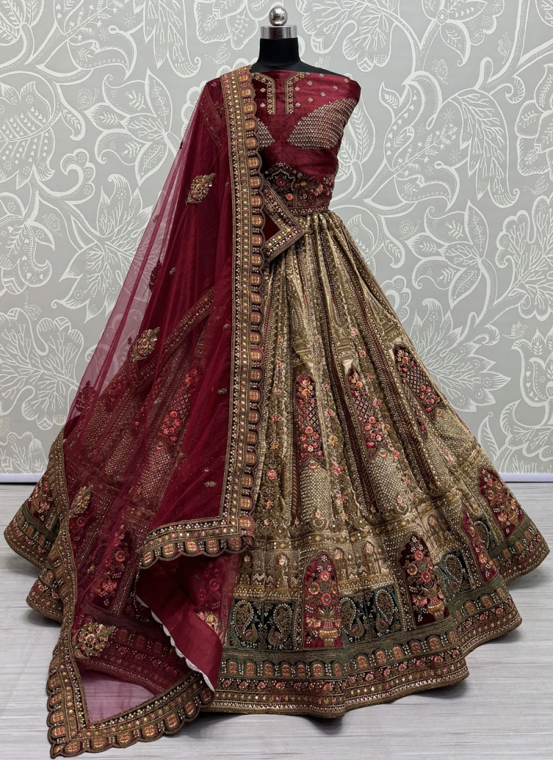 Stunning Dori Work Velvet Trendy Lehenga Choli