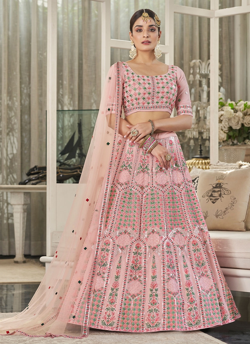 Zeel Clothing Women's Net Embroidered Semi-Stitched New Bridal Lehenga Choli  with Dupatta (7310-Pink-Wedding-Girlish-Latest-Lehenga; Free Size) :  Amazon.in: Fashion